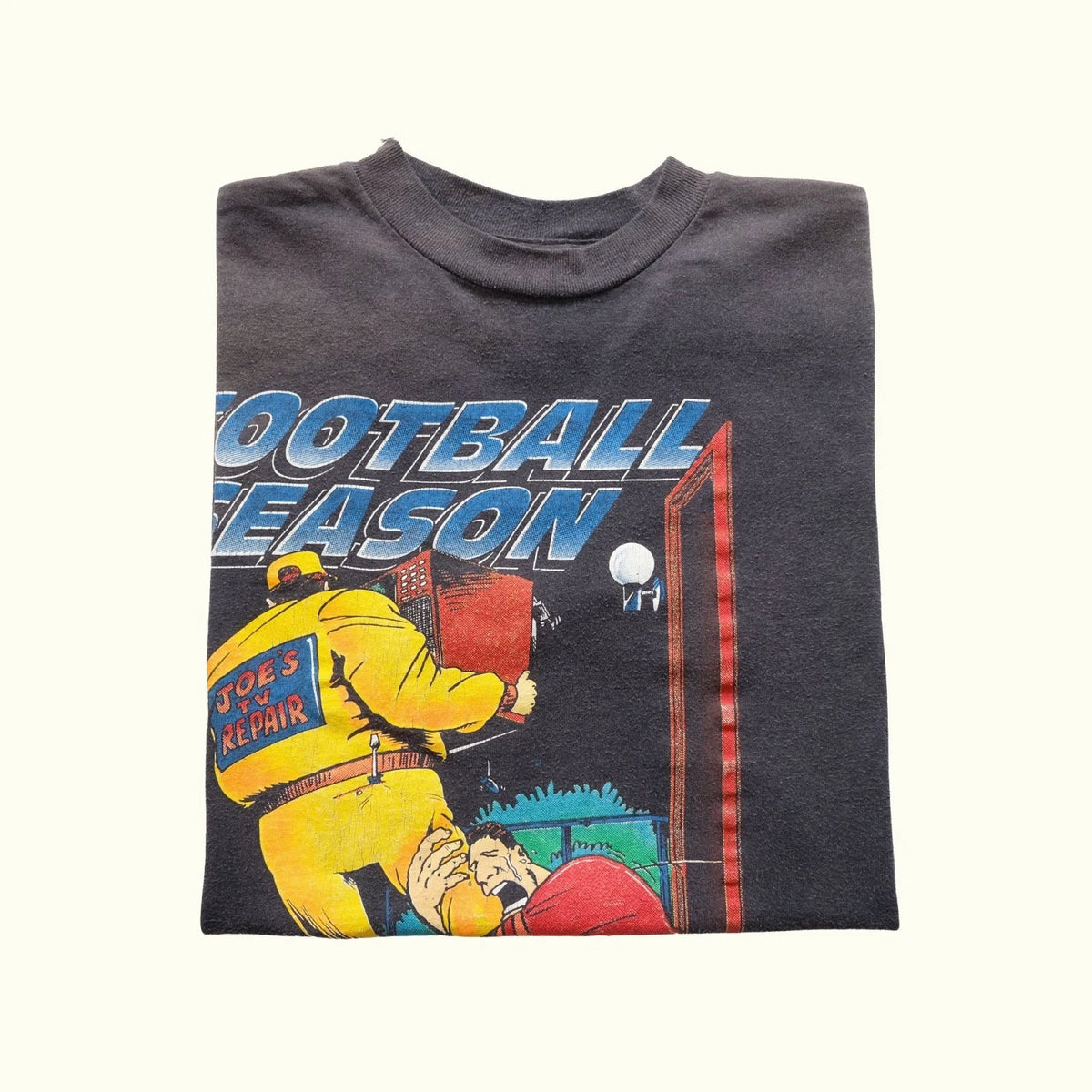 VTG 90s FOOTBALL SEASON NIGHTMARES 1991 BLACK FADED T SHIRT 1991 SZ M
