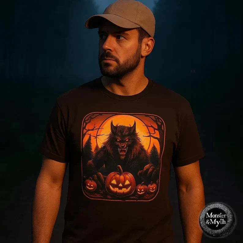 Halloween Cryptid Shirt Rougarou Dogman Pumpkin Patch Predator Graphic Tee Spook
