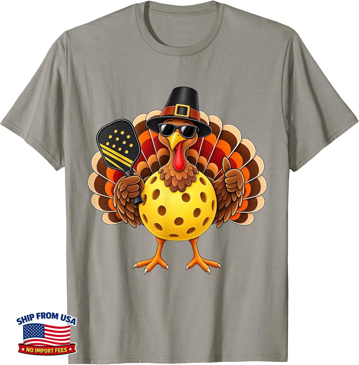 Youth Thanksgiving Turkey Pickleball Player Kids Boys T-Shirt