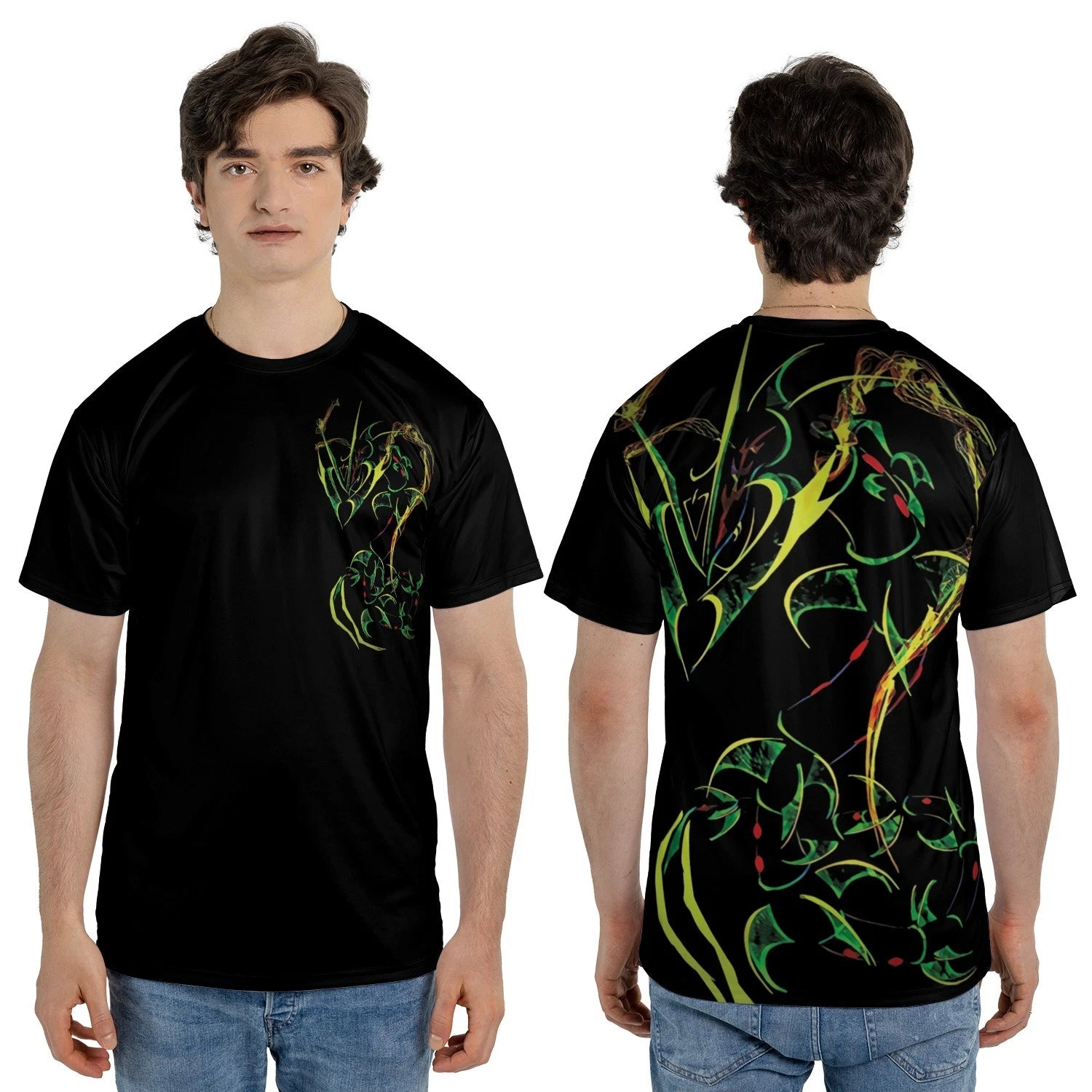 Rayquaza Pkm T-Shirt Abstract Tribal Art Style Graphic Tee Black Men’s S-5XL