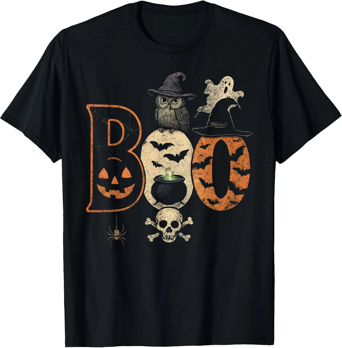 Boo Creepy Owl Pumpkin Ghost Spooky Halloween Men Women Kids T-Shirt