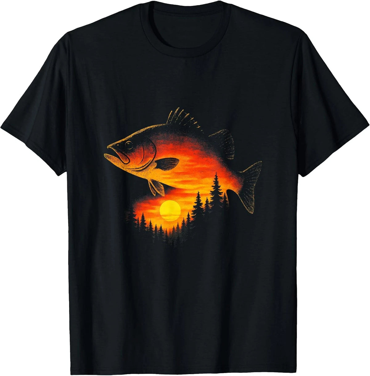 Retro Fly Fishing Nature Tee - Vintage Trout Sunset Design