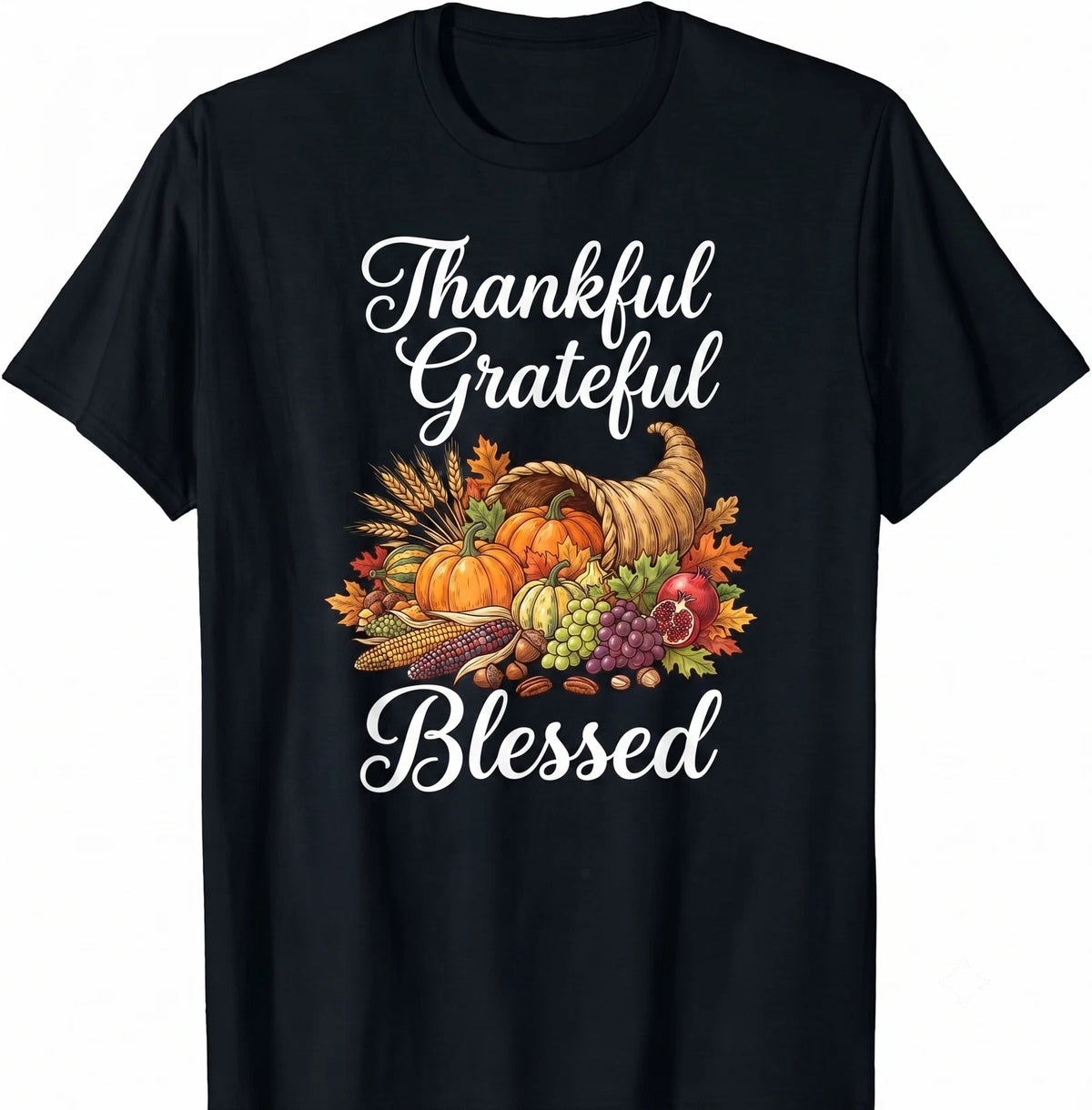 Thankful Grateful Blessed Thanksgiving Cornucopia Harvest T-shirt For Men Women