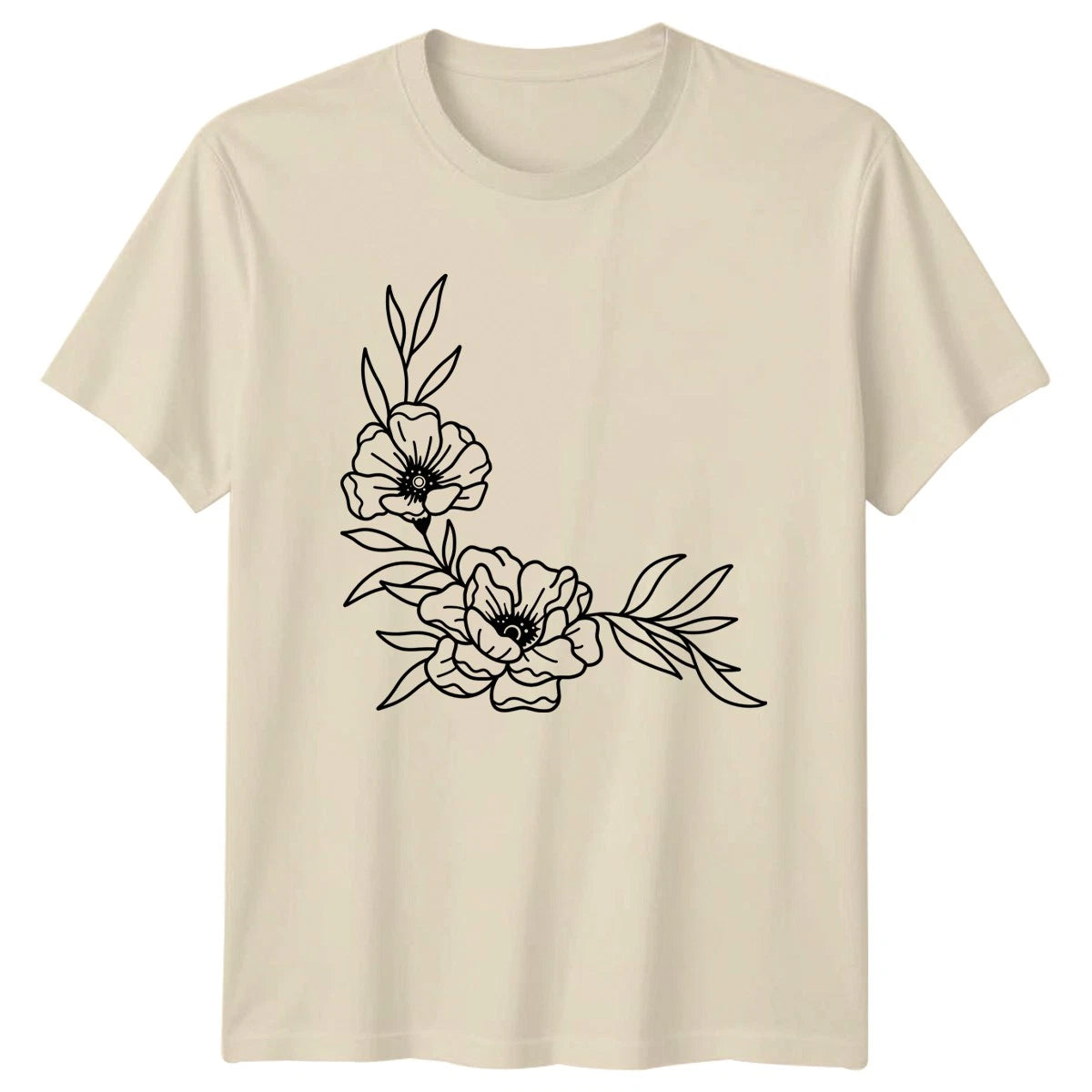 Elegant Minimalist Flower Line Art Womens T-Shirt Botanical Outline Floral