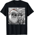 Funny Santa Claus Reindeer Selfie Cool Retro Christmas T-Shirt