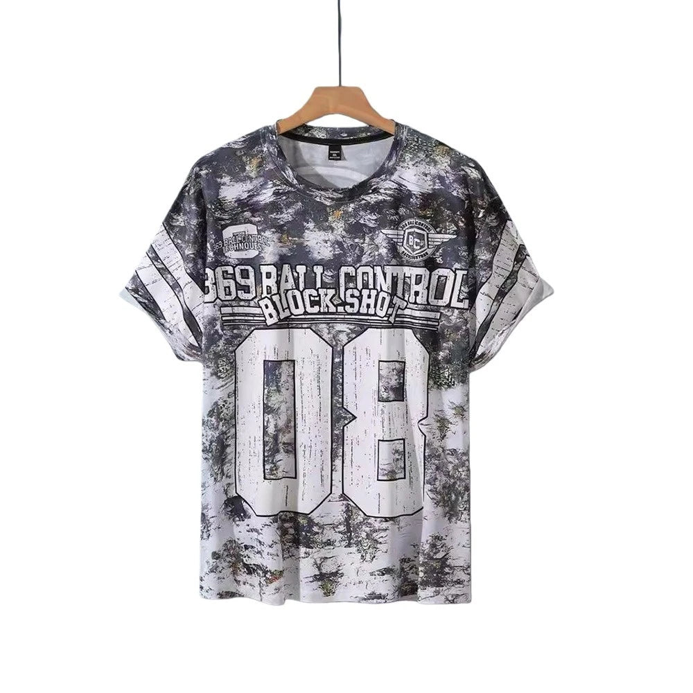 Street Style Mens Loose Printed T Shirt Vintage Look for Daily and Holiday