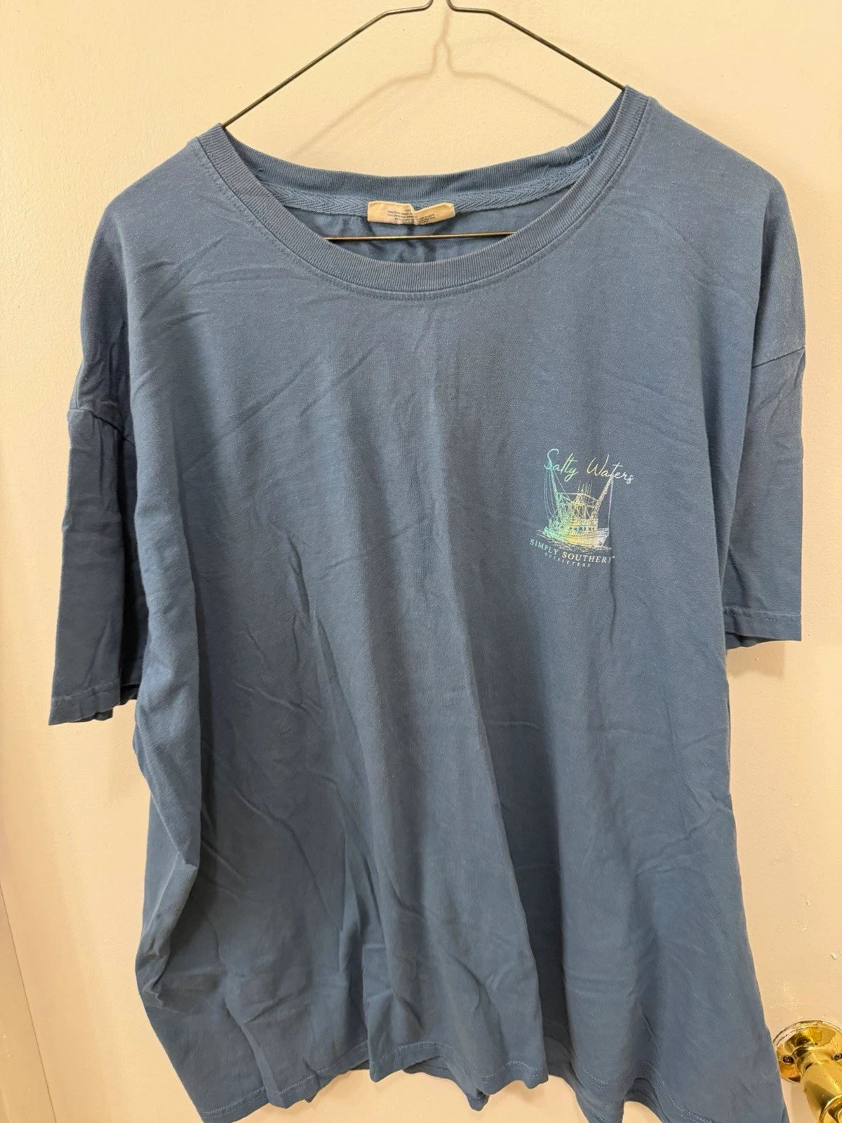Simply Southern Men’s 2XL Blue Salty Waters Fishing Boat Double-Sided Tee
