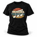 Retro Sunset Music Notes Vintage Distressed Musician Graphic Tee Black Shirt