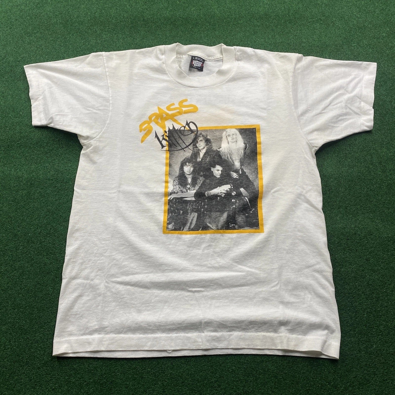 Vintage Brass Kitten Shirt Mens L White 90S Glam Band Music Tour Tee USA 1990