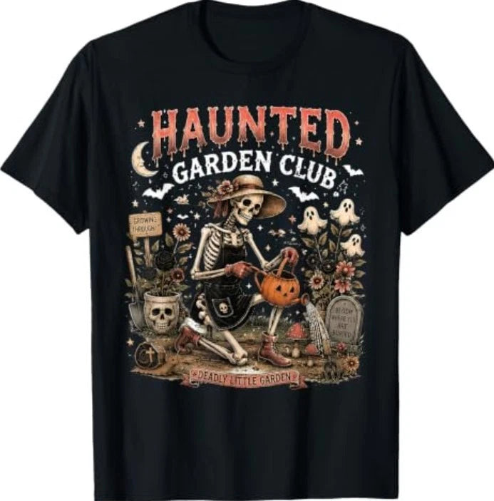 Haunted Garden Club Spooky Gardener Skeleton Plant Halloween T-Shirt