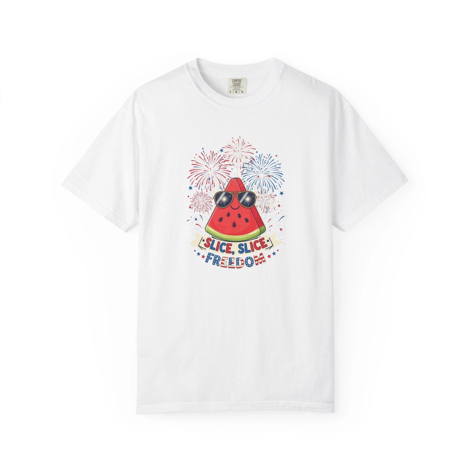 Watermelon Slice T-shirt | Slice Slice Freedom, Fireworks Patriotic Funny Cotton