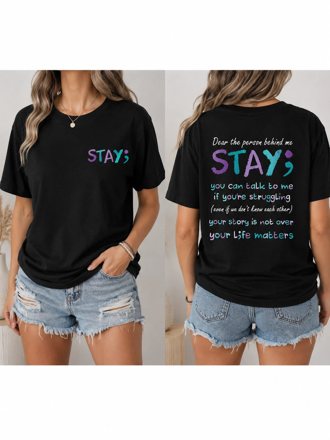 Stay Semicolon Mental Health Awareness Shirt Your Life Matters Tee Image 1 of 4