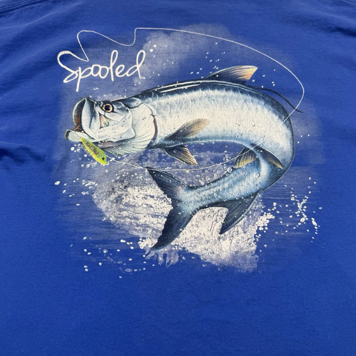 Fishing Shirt Adult Extra Large Blue Tarpon Ocean River Boat Spooled Sport Fish