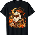 Ghost Reading Book Black Cat Lovers Autumn Fall Halloween T-Shirt