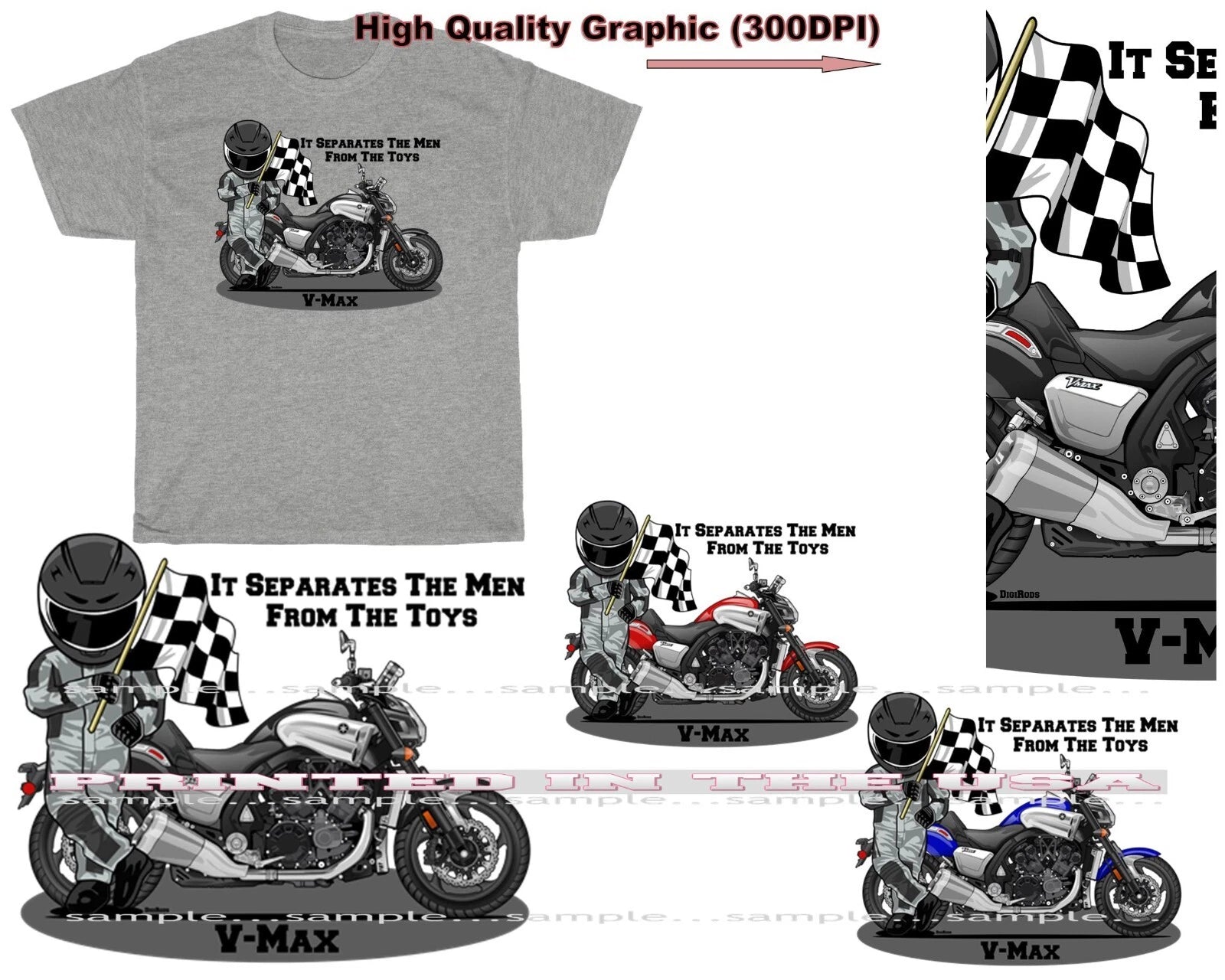 Yamaha V Max V-Max Motorcycle Racing Biker Toys DigiRods Cartoon Gray T Shirt