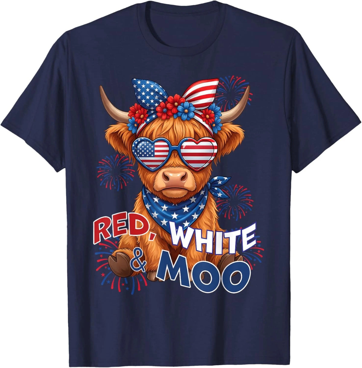 Red White and Moo Highland Cow 4th July 250 Years Patriotic Unisex T-Shirt