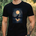 Mens Cat In The Moonlight Motif Cotton T-Shirt Size XS to 5XL