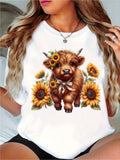 Highland Cow Sunflower Graphic Unisex Tee Shirt S-5XL D3511 Image 1 of 2