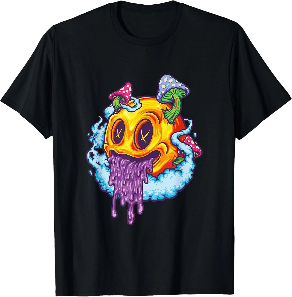 Goblincore Inspired Grunge T-Shirt with Fungi and Skull Design