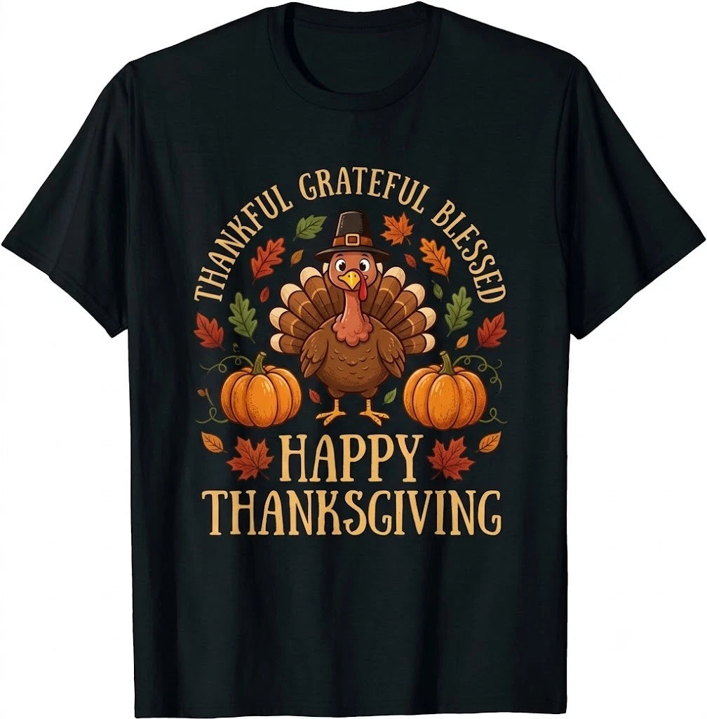 Thankful Grateful Blessed Turkey Women Happy Thanksgiving T-Shirt