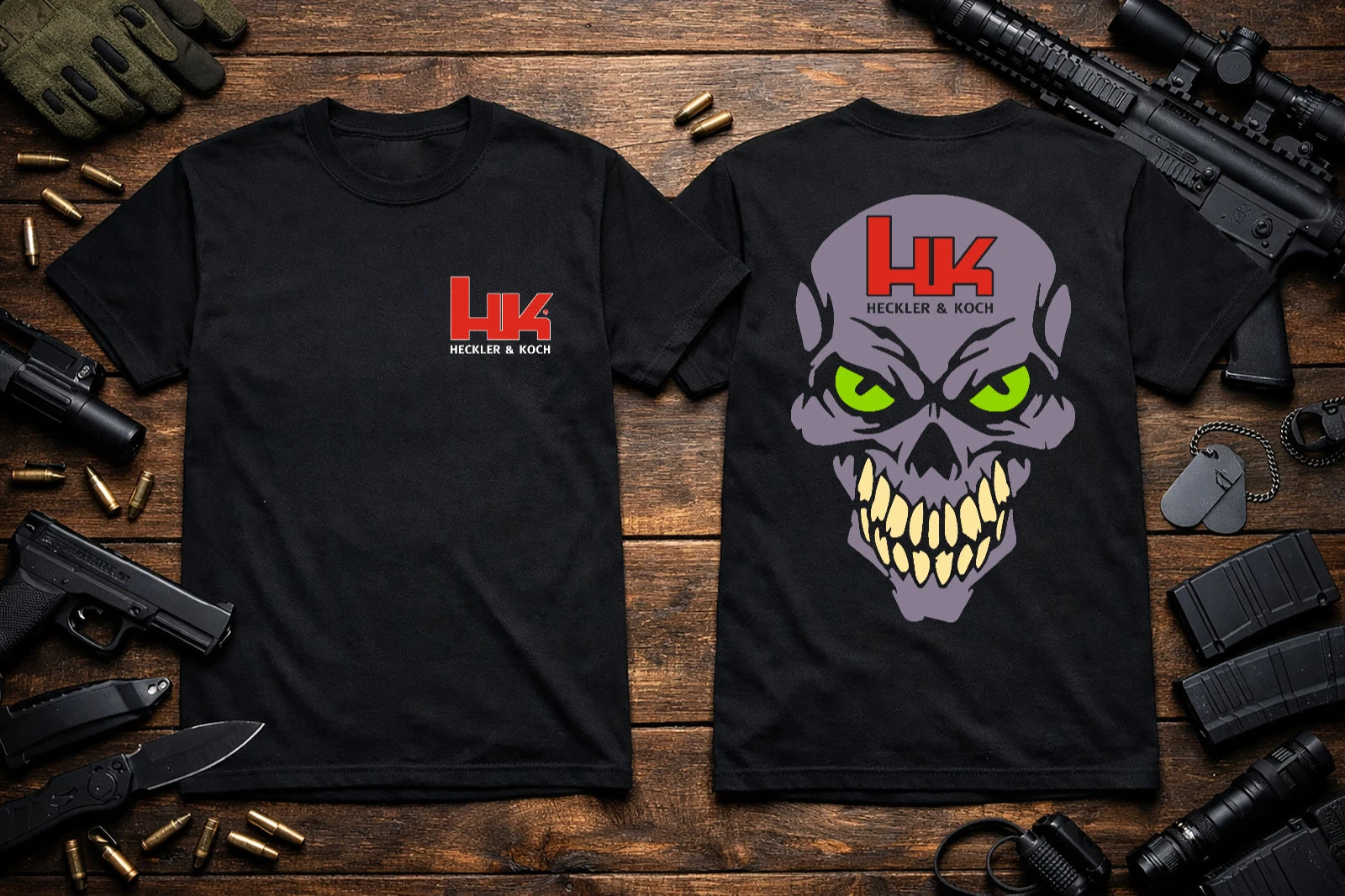 HK USA Heckler and Koch Skull  T-Shirt Heavyweight S M L XL 2XL 3XL 4XL 5XL