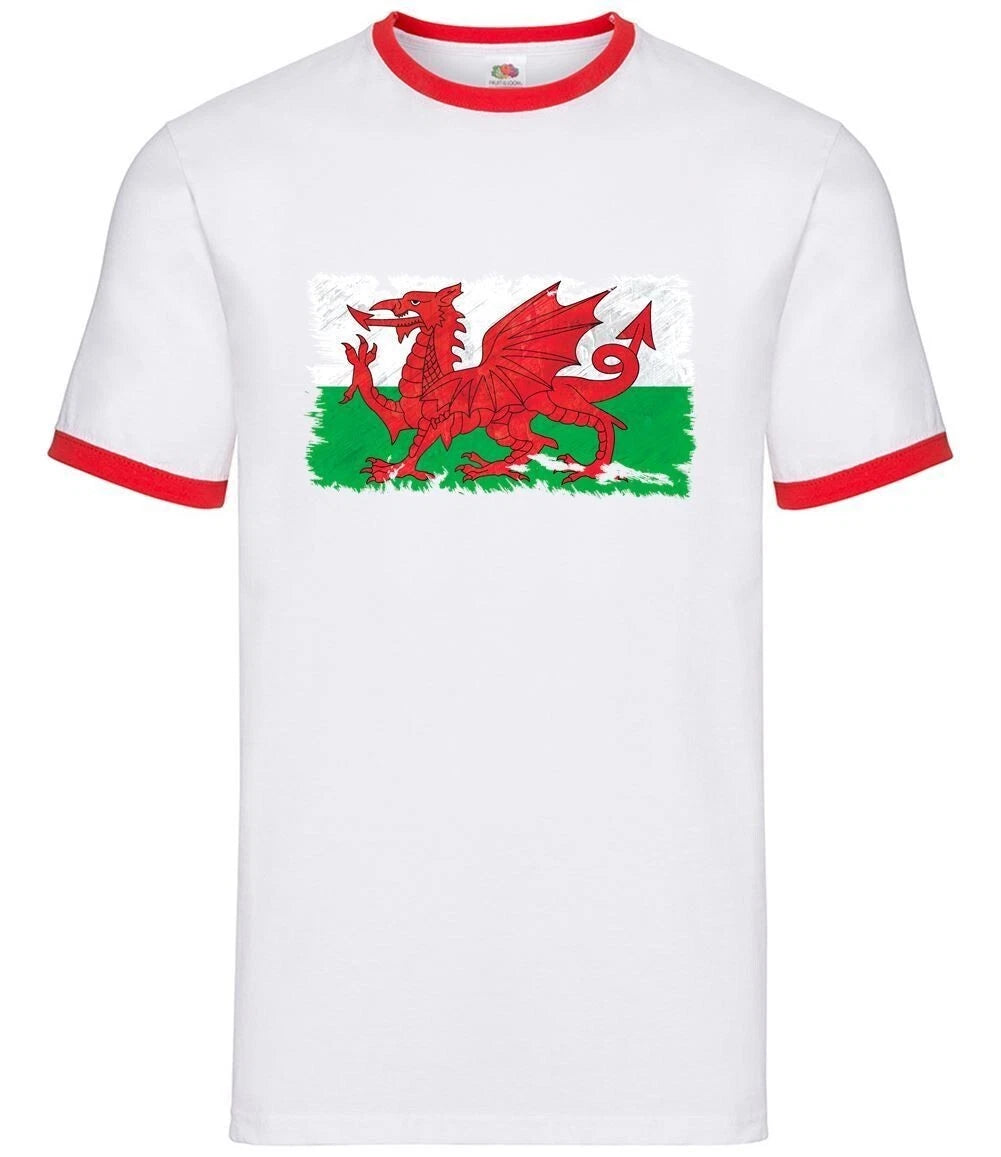 Wales Grunge Style Flag - Men Contrast - Welsh Cymru Country Rugby 6