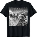 Christmas Cat Selfie Santa Sleigh Reindeer Men Women T-Shirt