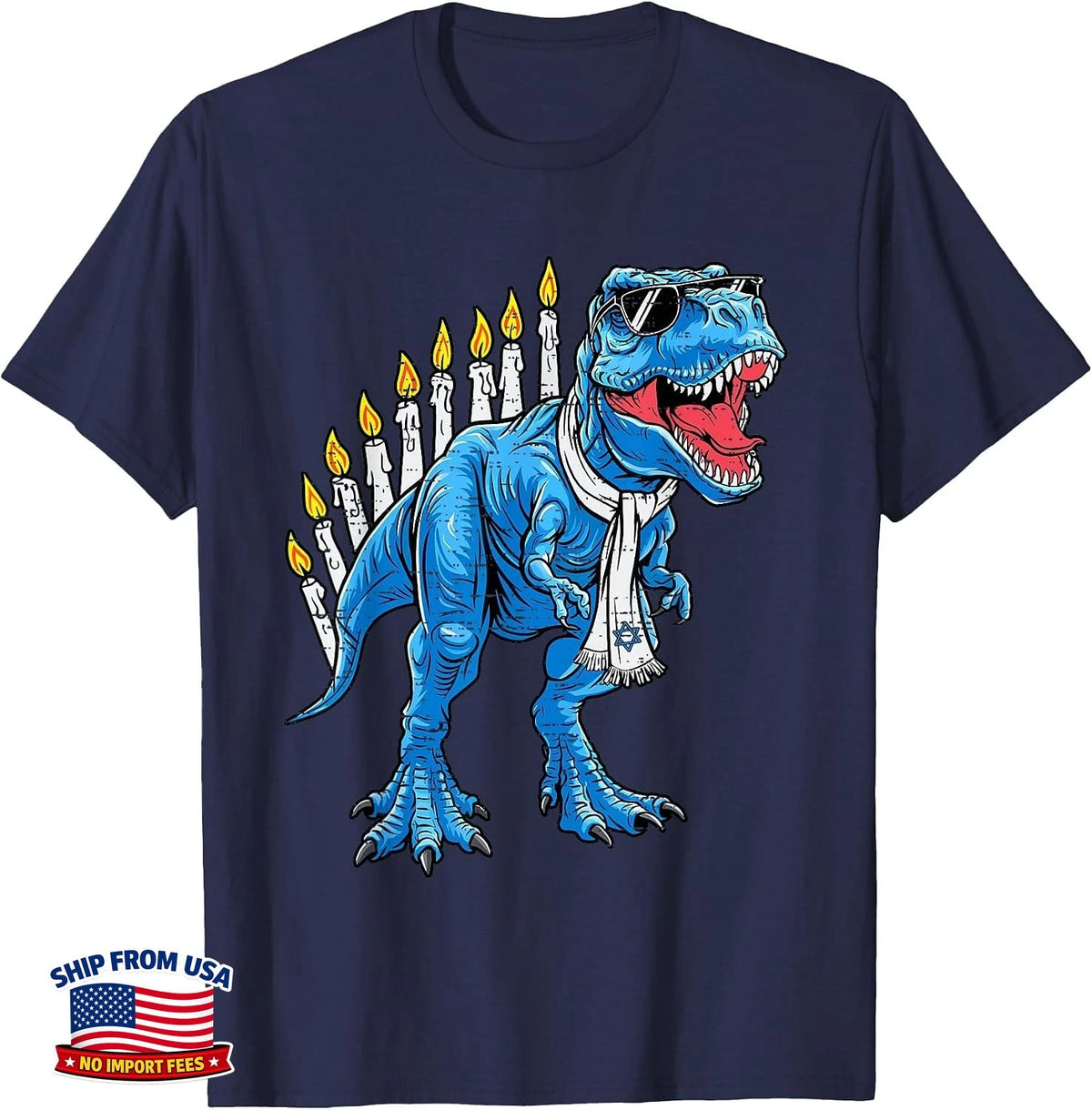 Menorasaurus Hanukkah Chanukah T Rex Dinosaur Dino Boys Kids T-Shirt