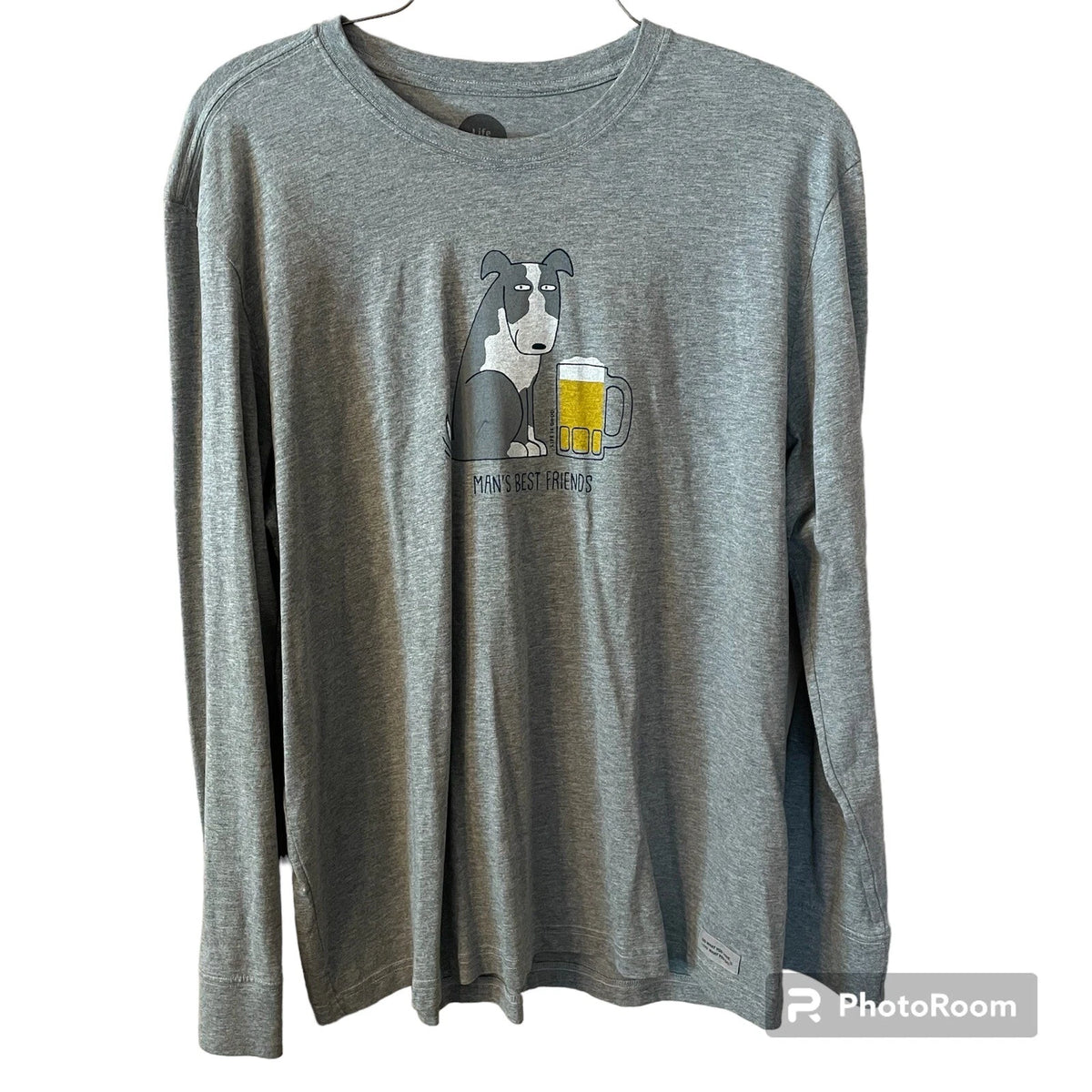 Life Is Good Shirt Long Sleeve Mens XL Gray Crusher Tee Mans Best Friend Dog