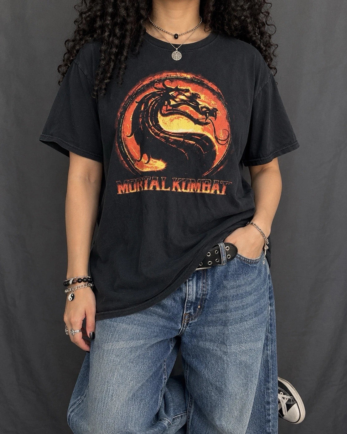 Mortal Kombat Dragon Logo Graphic Tee Men’s XL Black Orange Gaming Shirt Image 1 of 4