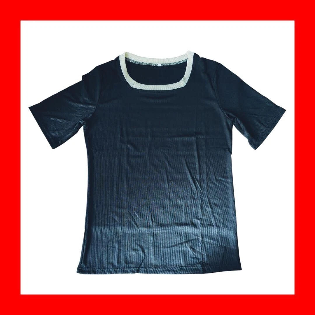 Short sleeve T shirt plain simple loungewear inner thin unisex black