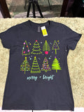 Gildan Heavy Cotton Unisex S Black Merry + Bright Christmas Trees T-Shirt Image 1 of 3