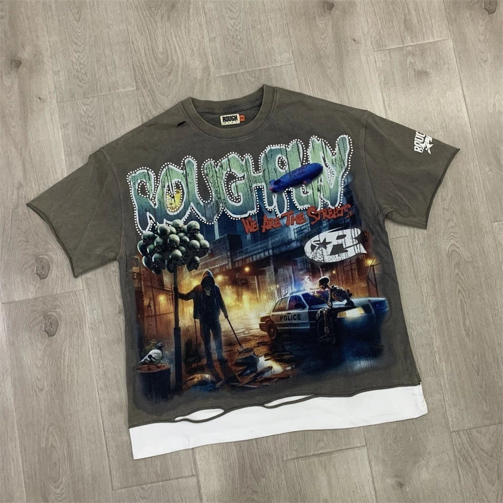 RoughPlay Washed Grey Vintage Retro T-Shirt