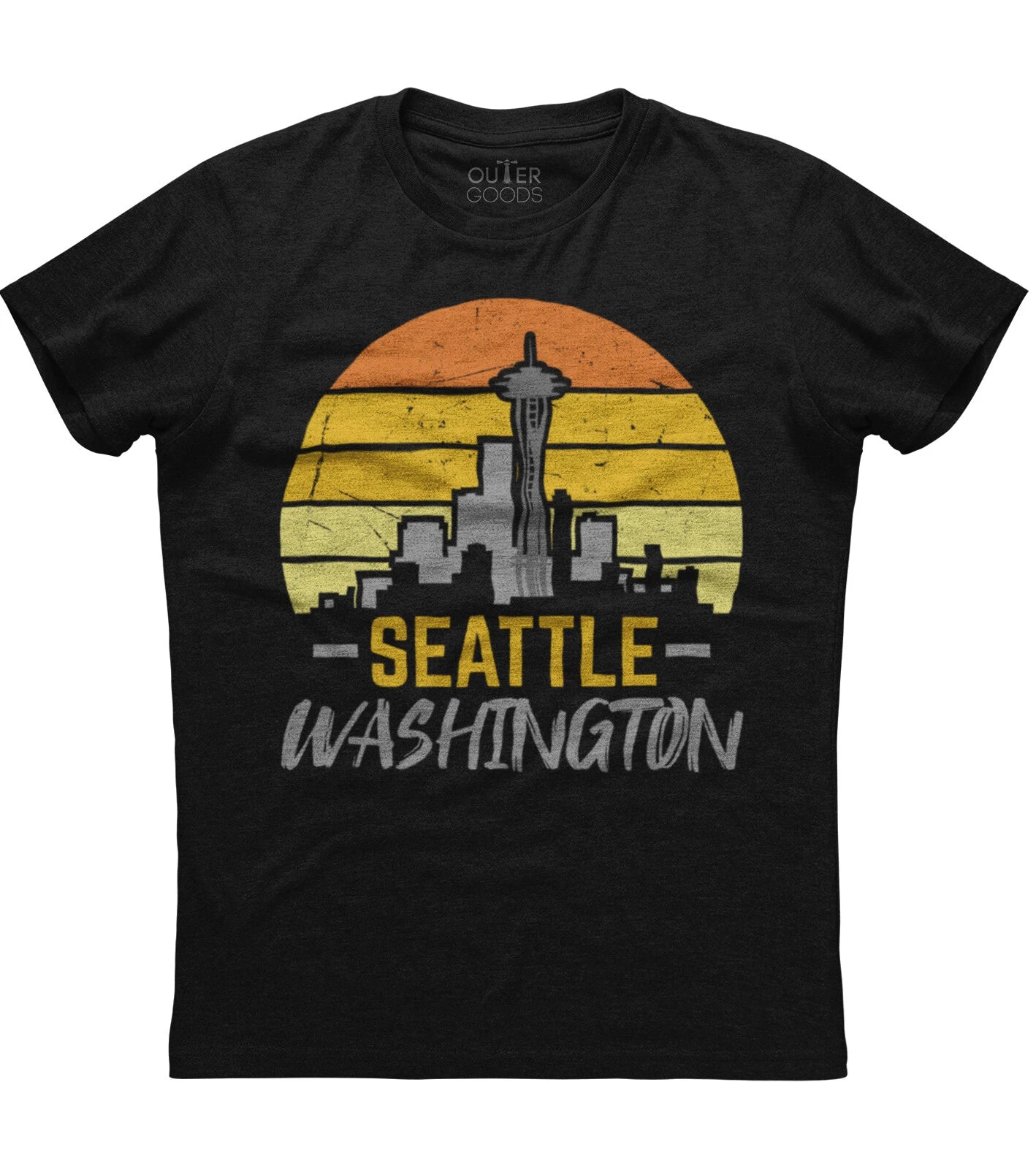Seattle Washington WA Skyline Souvenir Mens Short Sleeve Cotton Black T-shirt