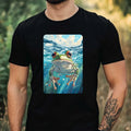 Mens Frog Swimming In Ocean Motif Cotton T-Shirt Size XS to 5XL