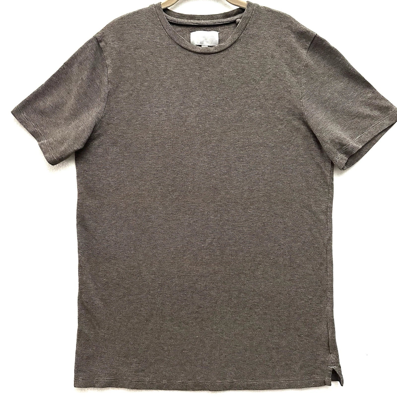 Hickey Freeman L Large Brown Black Textured Heavy Cotton T-Shirt Classic Fit