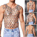 Sleeveless Crystal Tank Top Acrylic Male Vest Trendy Outdoor Event Apparel