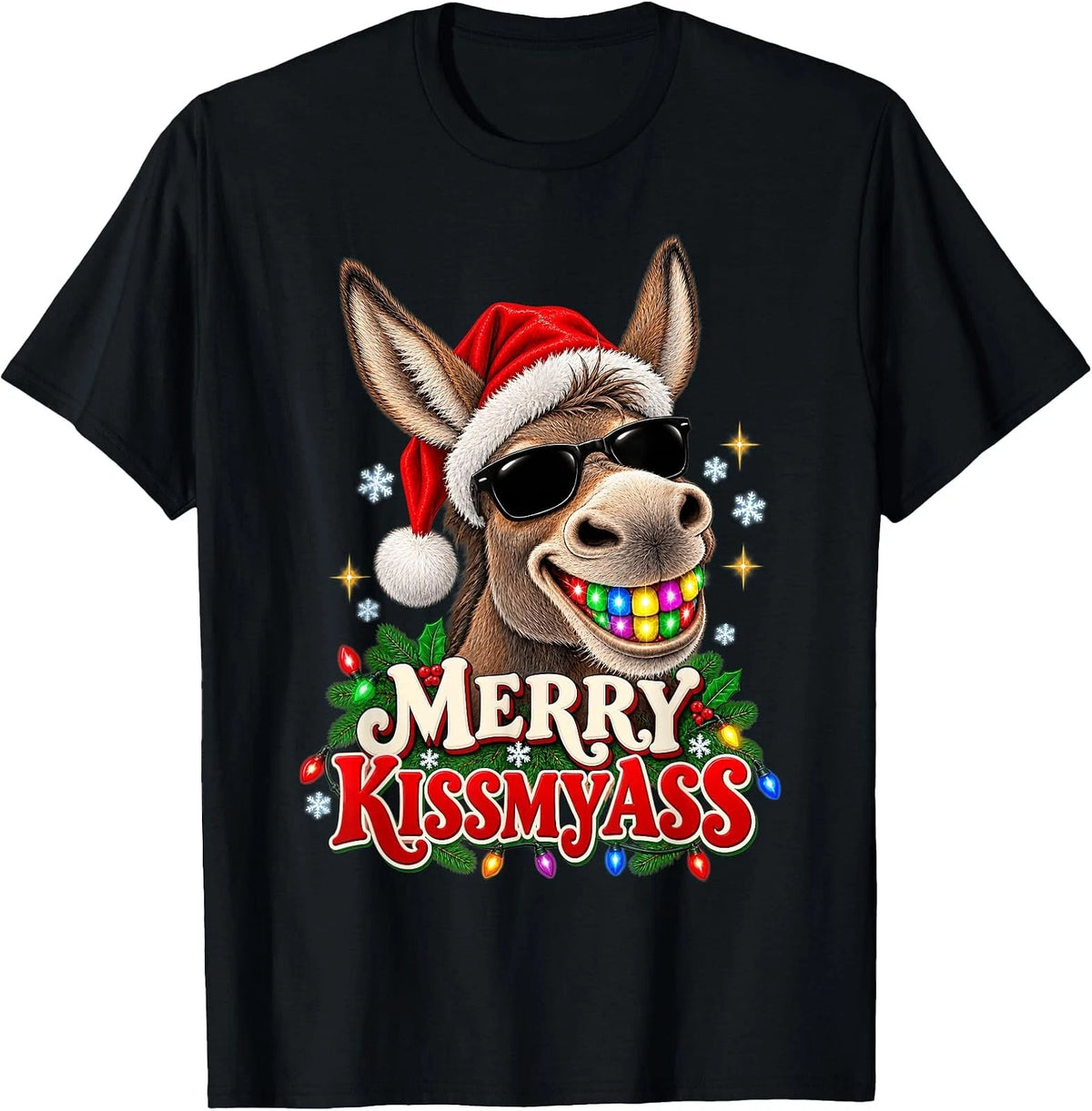 Humorous Retro Merry Christmas Donkey Graphic Tee