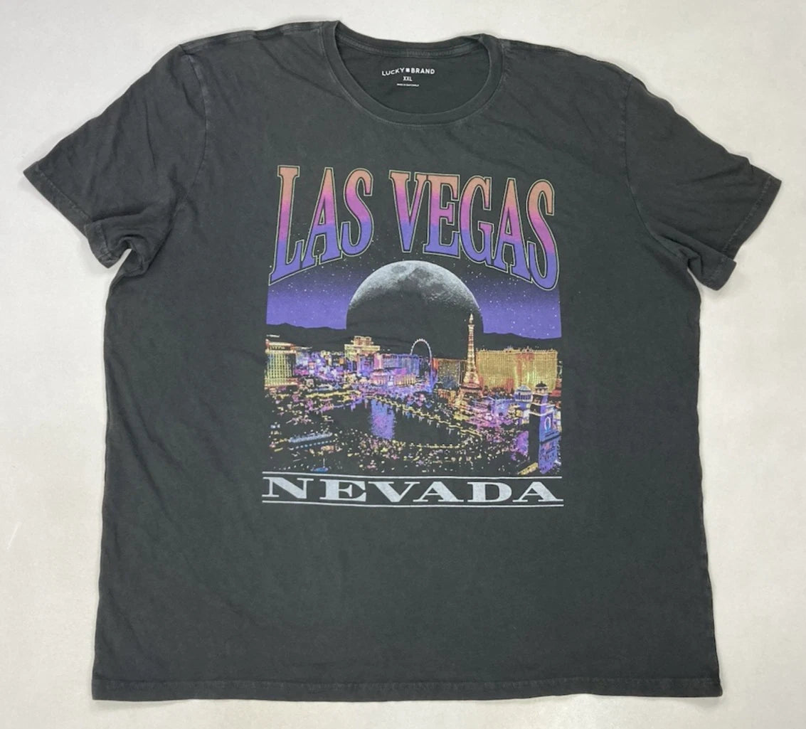 Lucky Brand Las Vegas Nevada Graphic T-shirt Men XXL Gray Short Sleeve