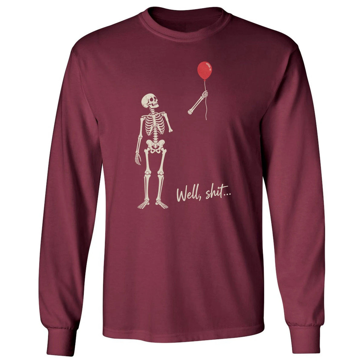 Well Skeleton Balloon Halloween Graphic Long Sleeve T-Shirt
