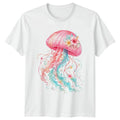 Pink Hibiscus Jellyfish Womens T-Shirt Aesthetic Coastal Summer Gift For Her