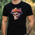 Mens Watercolour Rose Skull Motif Cotton T-Shirt Size XS to 5XL