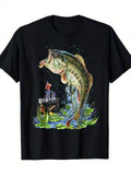 Men’s Largemouth Bass Fishing Graphic T-Shirt Jumping Fish Angler Outdoor Tee