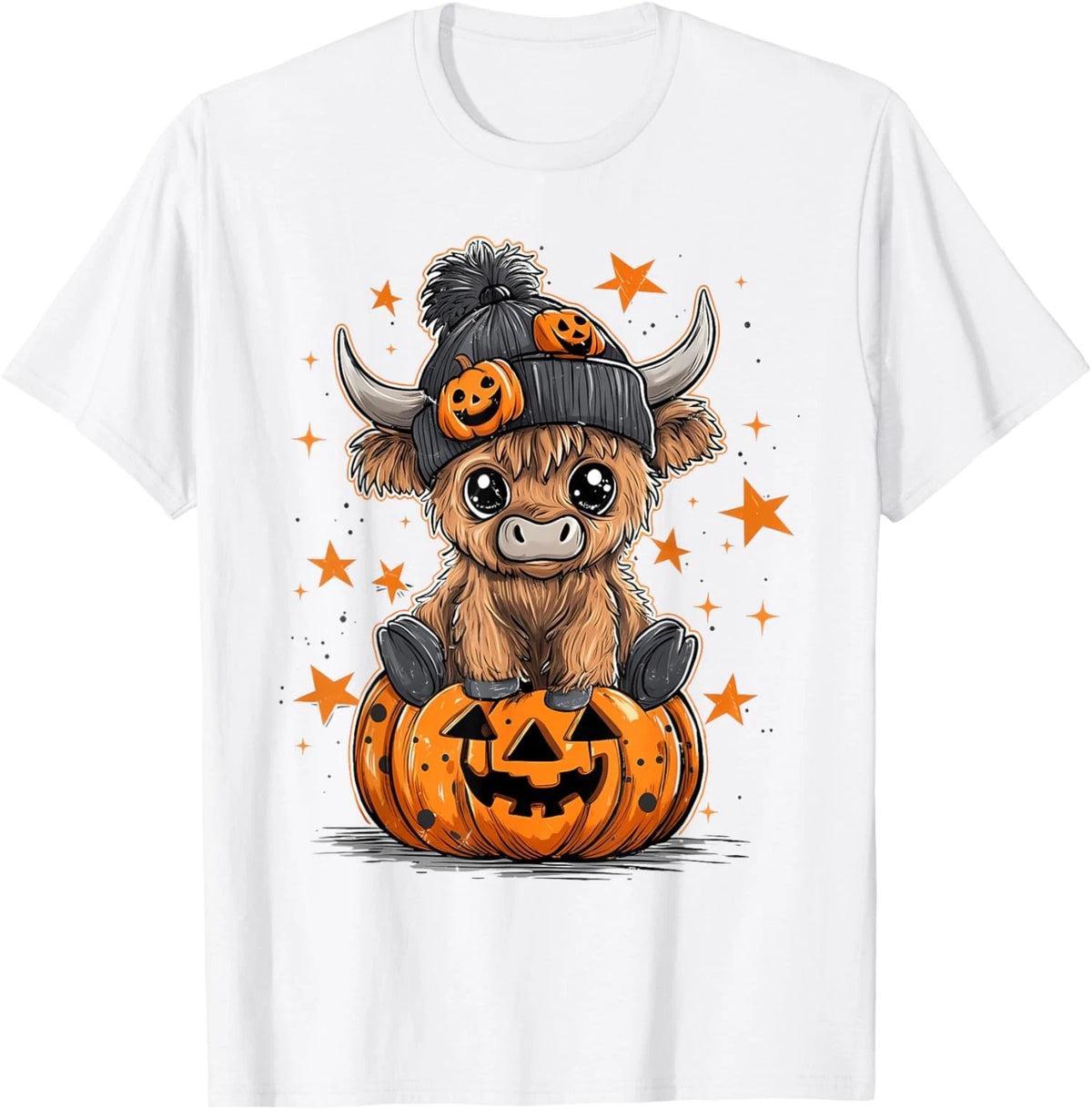 Cute Pumpkin Highland Cow Halloween Costume Unisex T-Shirt