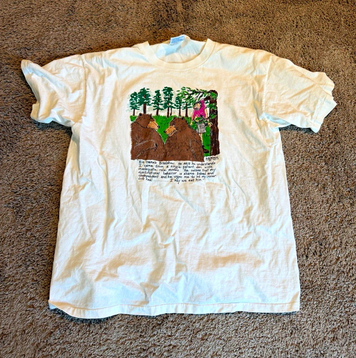 Vtg 90s Brian Moench Comic T Shirt Bears Inner Cub Heal Psychology Fun Size XL
