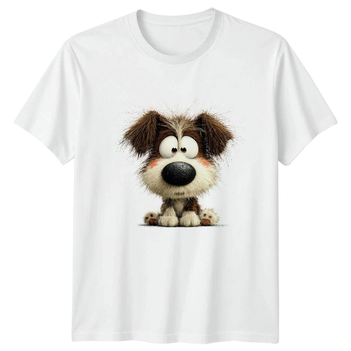 Cute Fluffy Wide Eyed Dog T-Shirt Puppy Illustration Gift For Him And Her