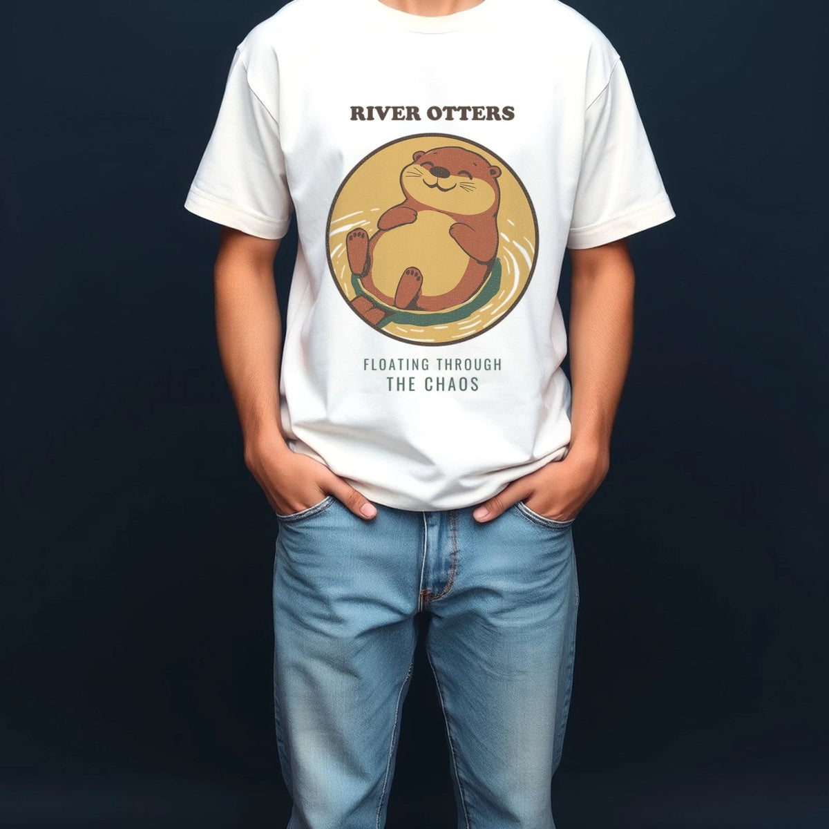 Otter Lover Shirt - River Otters Floating Through the Chaos Comfort Colors Tee Image 1 of 4