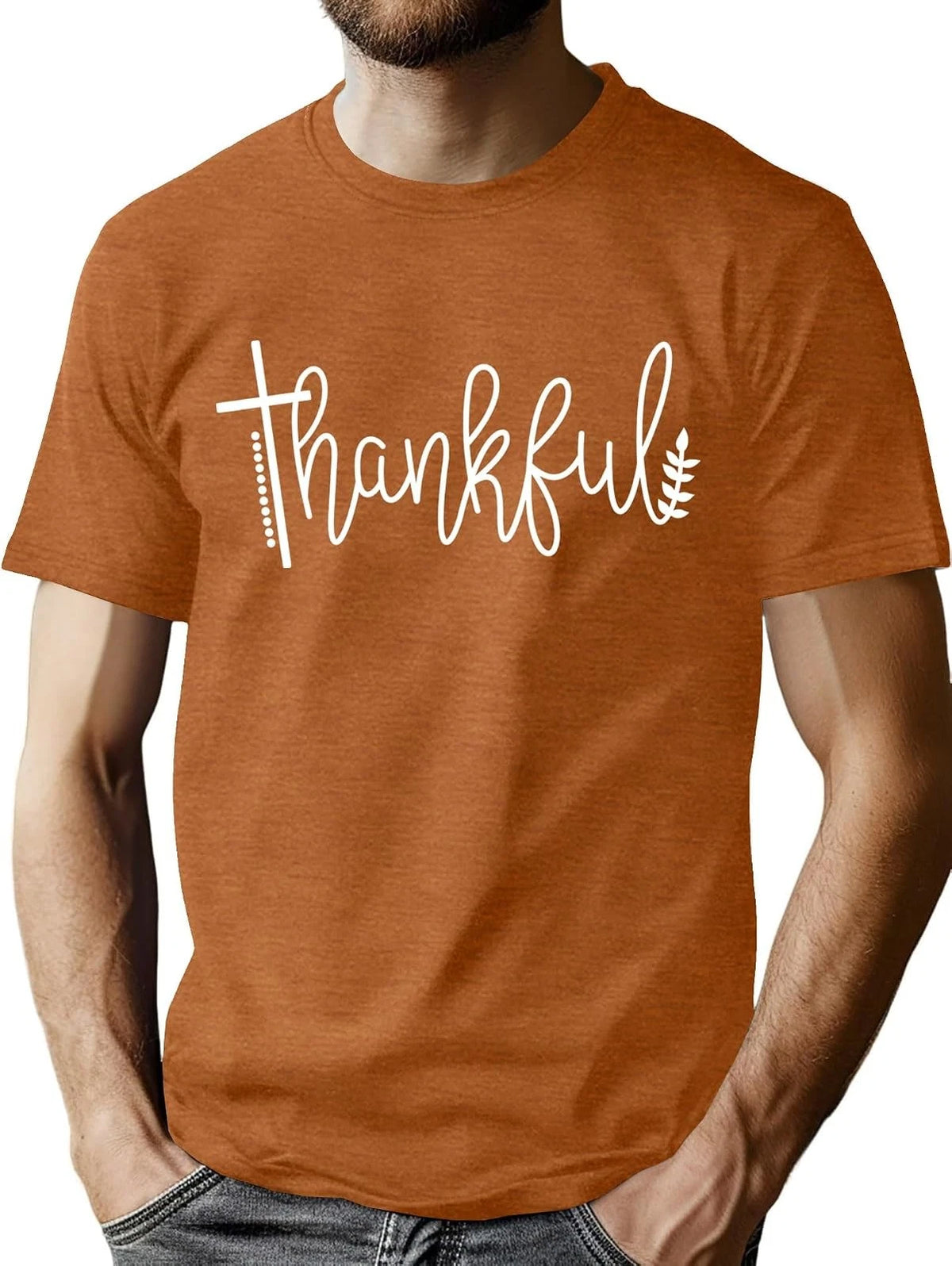 HQP Thanksgiving Shirts for Men: Thankful Grateful Blessed T Shirt Fall Pumpkin