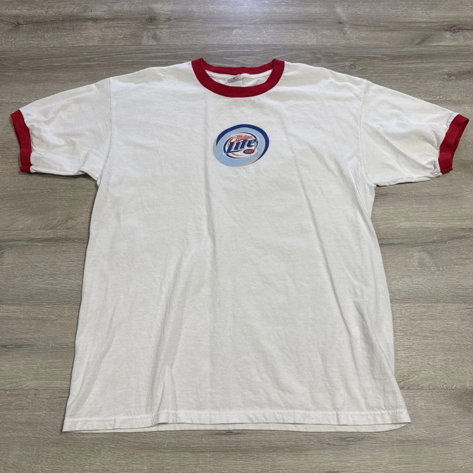 Miller Lite Beer Shirt Summer Fling Promo White Red Ringer Tee Men’s XL