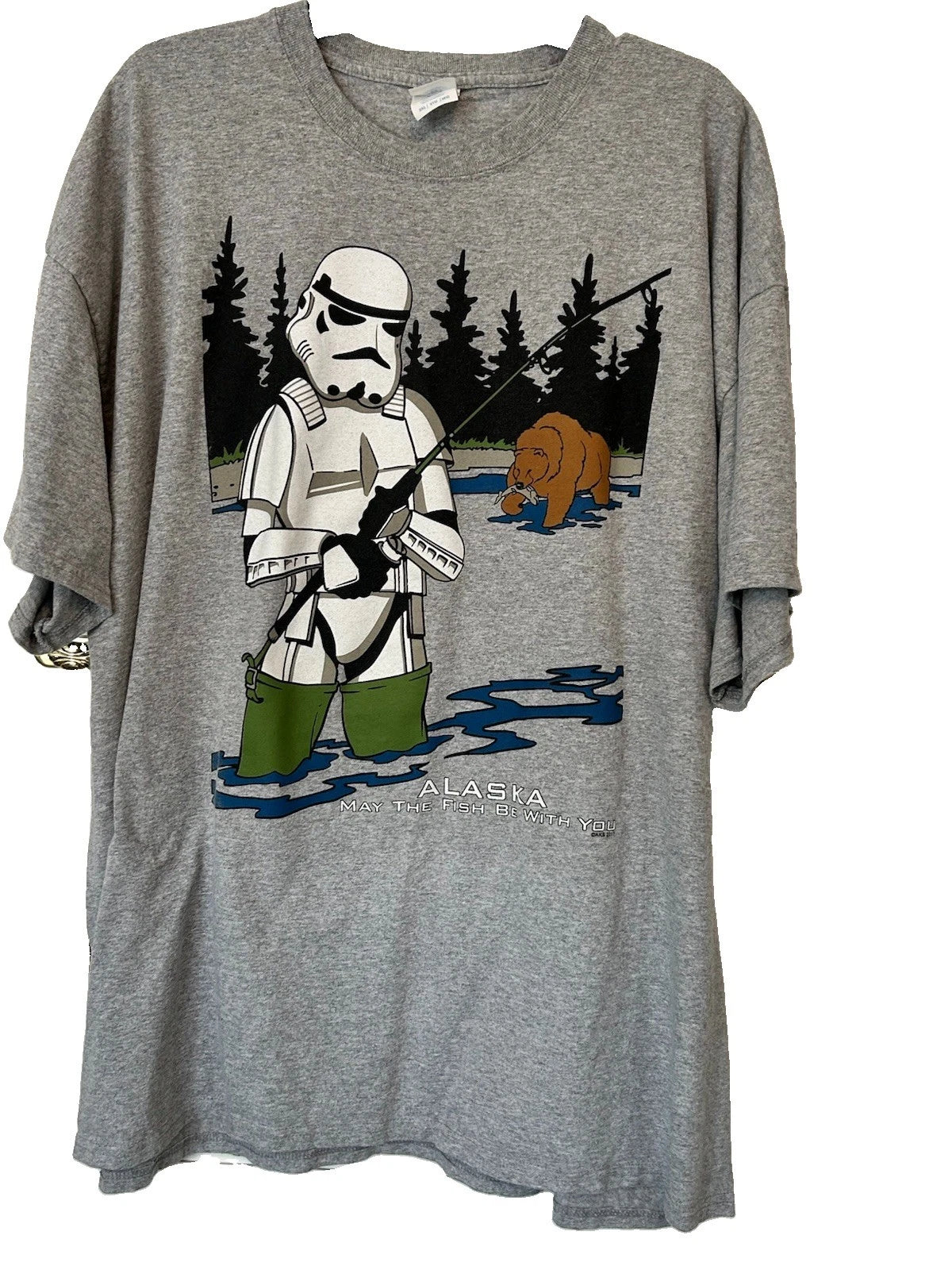 Men’s 3XL Gray Stormtrooper Alaska  Fishing Cotton T-Shirt Bear XXXL Pre-Owned